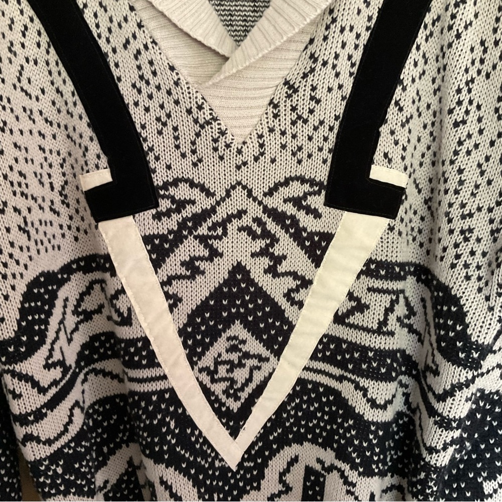 Vintage Chams | 80s Patterned Knit Shawl Collar Sweater | M - Picture 4 of 5